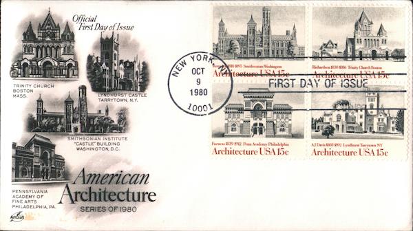 American Architecture Series of 1980 Block of Stamps