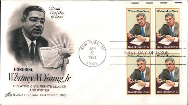 Honoring Whitney M. Young Jr., Creative Civil Rights Leader and Writer Block of Stamps