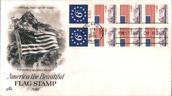 America the Beautiful Flag Stamp 1981 Block of Stamps