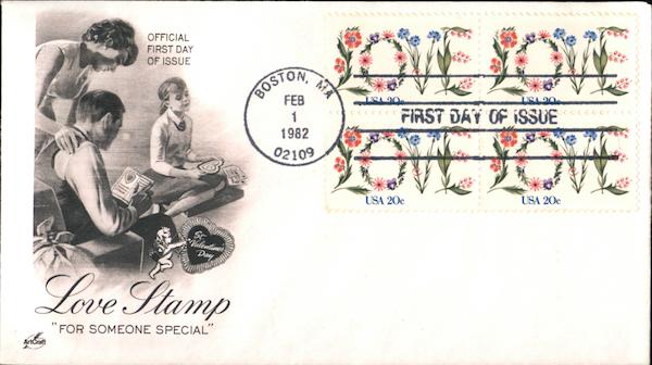 Love Stamp For Someone Special Block of Stamps First Day Covers