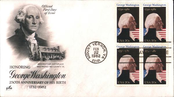 Honoring George Washington 250th Anniversary of His Birth 1732-1982 Block of Stamps