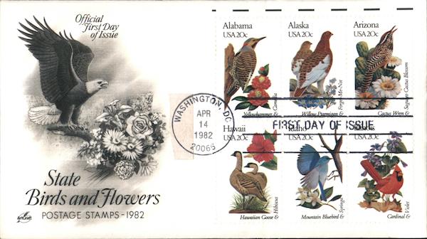 State Birds and Flowers Postage Stamps 1982 Block of Stamps