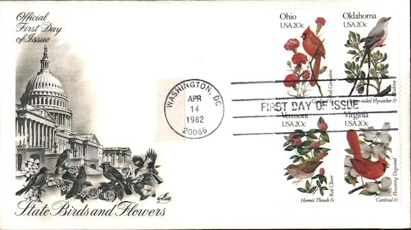 State Birds and Flowers Block of Stamps First Day Covers