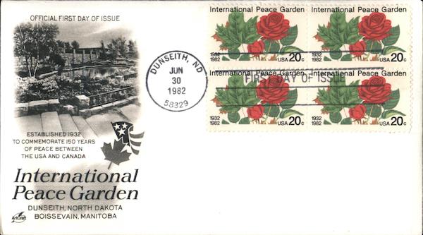 International Peace Garden - Dunseith, North Dakota - Boissevain, Manitoba Block of Stamps
