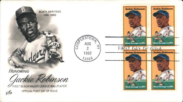 Honoring Jackie Robinson Black Heritage USA - 1982 Block of Stamps
