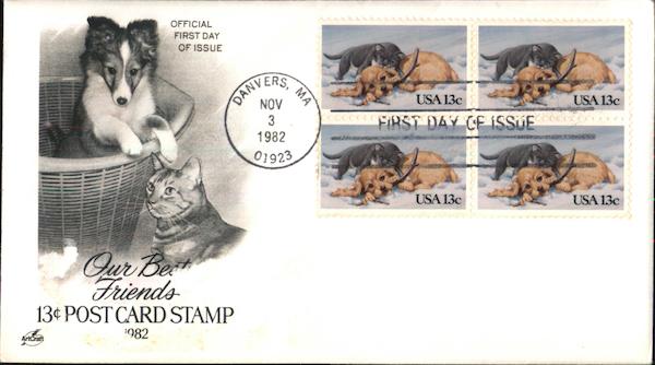 Our Best Friends 13c Post Card Stamp 1982 Block of Stamps