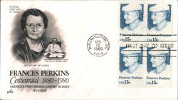 Frances Perkins Centennial 1880-1980 First Day Cover