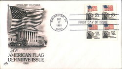 20¢ American Flag Definitive Issue 1981 Block of Stamps 20¢ American Flag Definitive Issue 1981 Block of Stamps