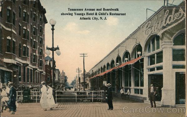 Tennessee Avenue and Boardwalk Showing Youngs Hotel and Child's Restaurant Atlantic City New Jersey