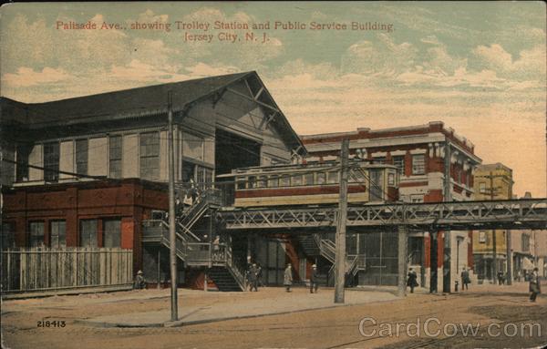 Palisade Ave., Showing Trolley Station and Public Service Building Jersey City New Jersey