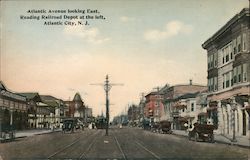 Atlantic Avenue Looking East, Reading Railroad Depot at the Left Postcard