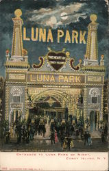 Luna Park Entrance by Night Coney Island, NY Postcard Postcard Postcard