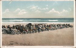 The "Line Up" of Automobiles on Beach Cars Postcard Postcard Postcard