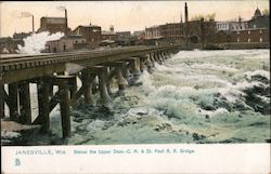 Below the Upper Dam, CM & St. Paul RR Bridge Janesville, WI Postcard Postcard Postcard