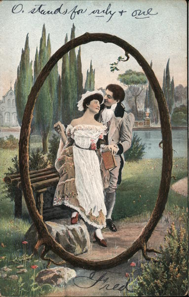 Couple standing inside letter O Tree Alphabet Letters