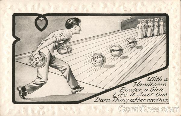 Man Bowling at Lane of Girls