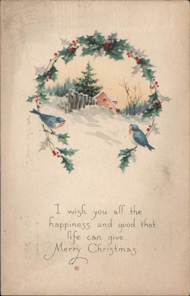 Winter Scene Framed in Holly Christmas