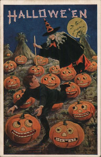 Halloween Witch Chasing Boy Through Pumpkin Patch Bernhardt Wall