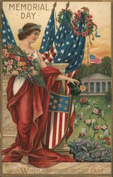Lady Liberty Holding Flag and Flowers Postcard
