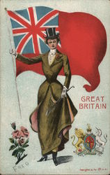 Woman Holding English Union Flag Great Britain Postcard Postcard Postcard