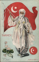 Turkey - Woman with Flag Postcard