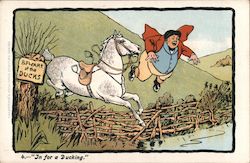 Horse Refusing Fence, Dumping Rider Postcard