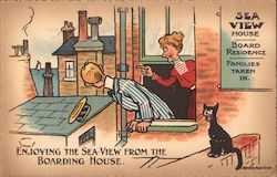 Enjoying the sea-view from the boarding house Postcard