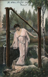 Letter N, Curvacious Woman in Grecian Garb Under a Trees Postcard