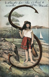 Girl Standing on Beach With Large Letter S Postcard