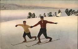 Boys Holding Hands on Cross Country Skis Postcard