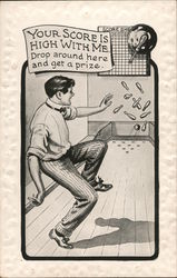 Your Score is High With Me - Man Bowling Postcard