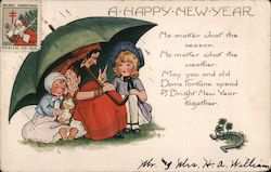 Children Under Umbrella With Gypsy Woman Postcard
