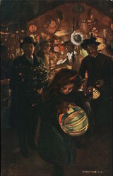 Gathering With Paper Lanterns at Night Postcard