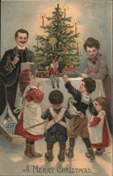 Family Celebrating Christmas Postcard