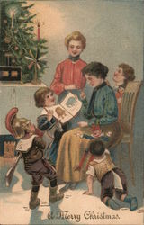 Family Around Christmas Tree Postcard Postcard Postcard