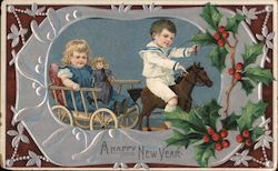 Boy and Girl Playing With Christmas Toys Postcard