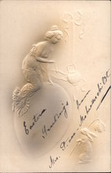 Embossed Classical Woman on Easter Egg Postcard