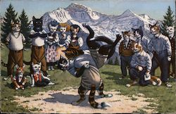 Anthropomorphic cats wrestling Postcard
