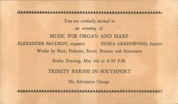 An Evening of Music for Organ and Harp Southport, CT Postcard Postcard Postcard