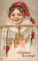 Christmas Greetings - A Girl With a Sled Postcard