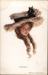 Sweetheart - Long Brown Hair, Big Hat With Black Ribbon Postcard