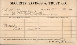 Security Savings & Trust Interest Correspondence Card Postcard