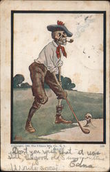 Skeleton Teeing Up Golf Postcard Postcard Postcard