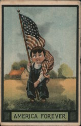 Boy Carrying Flag Patriotic Postcard Postcard Postcard