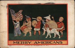 Merry Americans - A Parade of Children Carrying a Flag and Playing Instruments Postcard