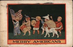 Merry Americans - A Parade of Children Carrying a Flag and Playing Instruments Patriotic Postcard Postcard Postcard