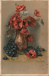 A Vase of Flowers on a Table with Bluberries Postcard