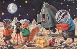 Landing on the Moon Dressed Animals Postcard Postcard Postcard