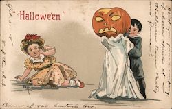Halloween - Boy Hiding Behind Jack-O-Lantern Postcard
