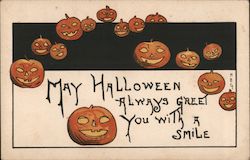 Smiling Jack o' Laterns Halloween Postcard Postcard Postcard